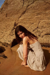 Floral Embroidered Linen Strap Dress