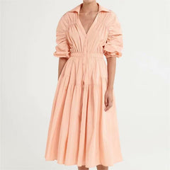 Lightly Mature Hollow Out Cutout Out Cinched V Neck Midi Dress