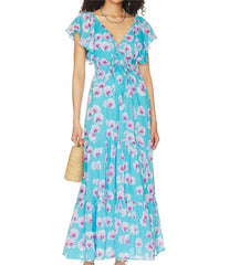 Sweet Elegant V Neck Mid Length Knee Length Short-Sleeved French Floral Chiffon Dress