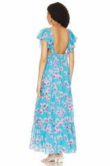 Sweet Elegant V Neck Mid Length Knee Length Short-Sleeved French Floral Chiffon Dress