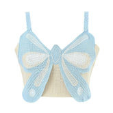 Camisole courte à col en V avec perles pour les ongles et nœud papillon
