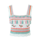 Kurzes Camisole mit Vintage-Stickerei und Quasten-Hosenträgern