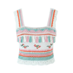 Vintage Embroidery Tassel Suspender Short Camisole