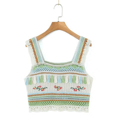Vintage Embroidery Tassel Suspender Short Camisole