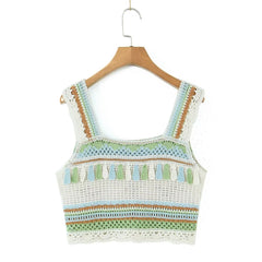Vintage Embroidery Tassel Suspender Short Camisole