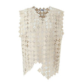 Gilet rétro ajouré à découpes en treillis de diamants, gilet élégant, haut de couleur unie