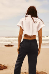 Collared Curling Short Sleeve Poplin Short Shirt