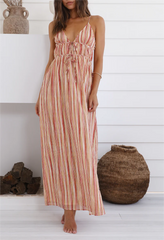 Robe à lacets et bretelles spaghetti à rayures et taille haute