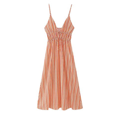 Robe à lacets et bretelles spaghetti à rayures et taille haute