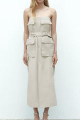 Waist Controlled Pocket Dress with Tube Top