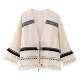 V neck Long Sleeve Decorated Tassel Cardigan