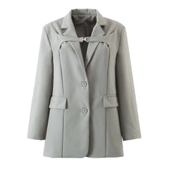 Collar Metal Lock Catch Straight Mid Length Small Blazer