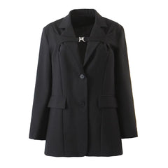 Collar Metal Lock Catch Straight Mid Length Small Blazer