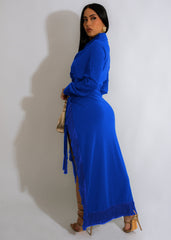 Shirt Dress Two Piece Tassel Lace Suit Lace up Slit Skirt