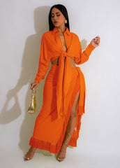 Shirt Dress Two Piece Tassel Lace Suit Lace up Slit Skirt