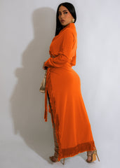 Shirt Dress Two Piece Tassel Lace Suit Lace up Slit Skirt