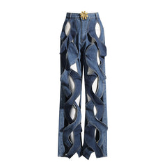 Personalized Twisted Wide Leg Pants High Waist Straight Loose Slimming Sense of Trousers Jeans