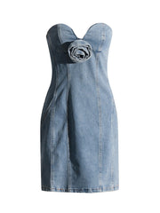 Denim-Tube-Top, Blumenkleid, Jeanskleid, enge Taille, schmale Hüfte