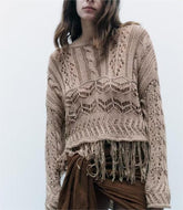 Lockere Lochdekor-Kurzstrickjacke