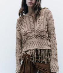 Loose Hole Decorative Short Knitwear