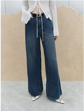 Weites Bein Gerade Jeans Lose Hohe Taille Alle Passenden Casual Hosen Gürtel