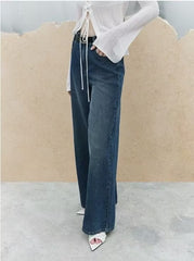 Weites Bein Gerade Jeans Lose Hohe Taille Alle Passenden Casual Hosen Gürtel