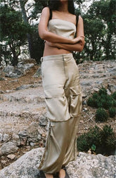 Ensemble haut court et pantalon de travail décontracté taille haute à col montant