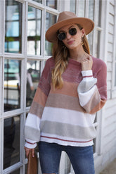 Gestreifter Pullover mit Rundhalsausschnitt, gestrickt