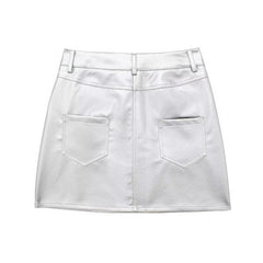 Silver Faux Leather Mini Skirts High Waist Skirt Lady Short White