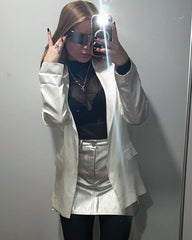 Silver Faux Leather Mini Skirts High Waist Skirt Lady Short White