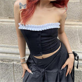 Junge Erwachsene Dame Frau Süß Würzig Kontrast Farbe Tube Top Kurze Art Top Trendy