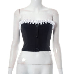 Young Adult Lady Woman Sweet Spicy Contrast Color Tube Top Short Type Top Trendy