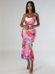 Sleeveless Printed Backless Dress High-Grade