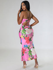 Sleeveless Printed Backless Dress High-Grade