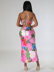 Sleeveless Printed Backless Dress High-Grade