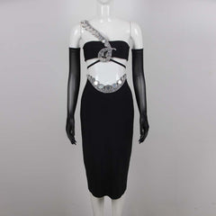 Ensemble deux pièces robe fourreau moulante taille haute à découpes