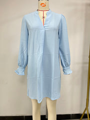 Robe ample à manches longues et col en V, couleur unie, motif feuille de lotus