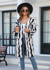 Pull long en tricot à coutures, cardigan à poches, manteau