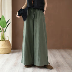 Cotton Linen Artistic Stone Washed Yoga Pants Linen Casual Wide Leg Pants