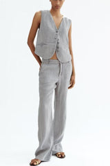 V neck Strap Decorative Vest High Waist Casual Pants Suit