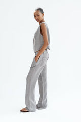 V neck Strap Decorative Vest High Waist Casual Pants Suit