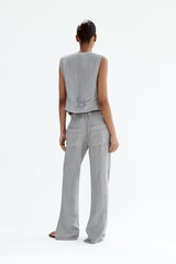 V neck Strap Decorative Vest High Waist Casual Pants Suit
