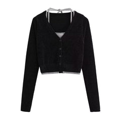 Pull à manches longues et col licou en faux patchwork deux pièces