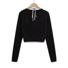 Pull à manches longues et col licou en faux patchwork deux pièces