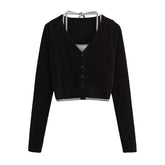 Pull à manches longues et col licou en faux patchwork deux pièces