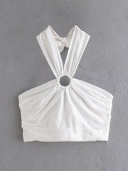 Haut court bandeau dos nu col en V dos nu beauté ajouré découpes courtes débardeur