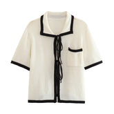 Ensemble haut et jupe cardigan en tricot à rayures classiques