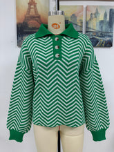 Striped Sweater Long Sleeve Color Stitching Turnover Neck Sweater