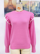 Ruffled Knitwear Loose Solid Color round Neck Pullover Sweater