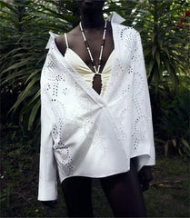 Hollow Out Cutout Embroidered Shirt